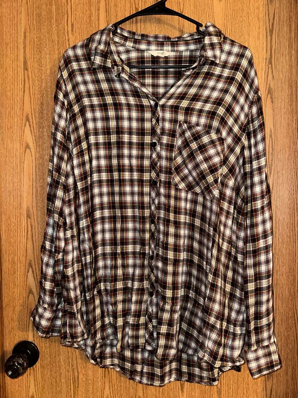 Terra & Sky Plus Size Plaid Viscose Long Sleeve Button Down Shirt